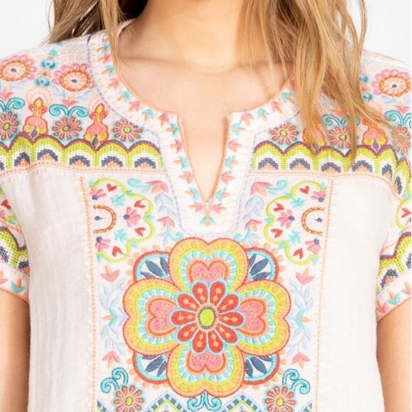 NWT Johnny Was Tamia Boho Drape Top Size XS White Embroidered Bohemian Tunic NEW - Picture 5 of 16